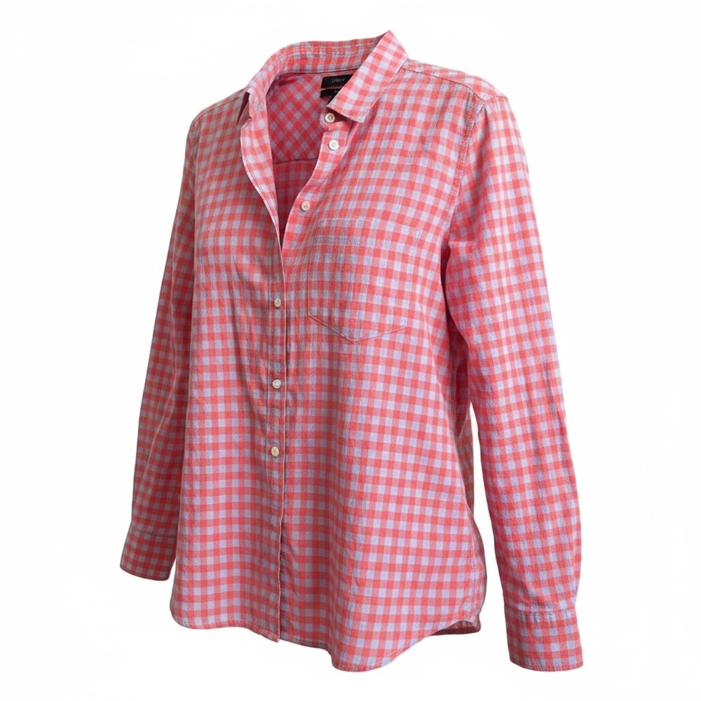 J Crew “Boy” Pink/Gray Blue Cotton Checkered Button-Up Long Sleeve Shirt Size 4